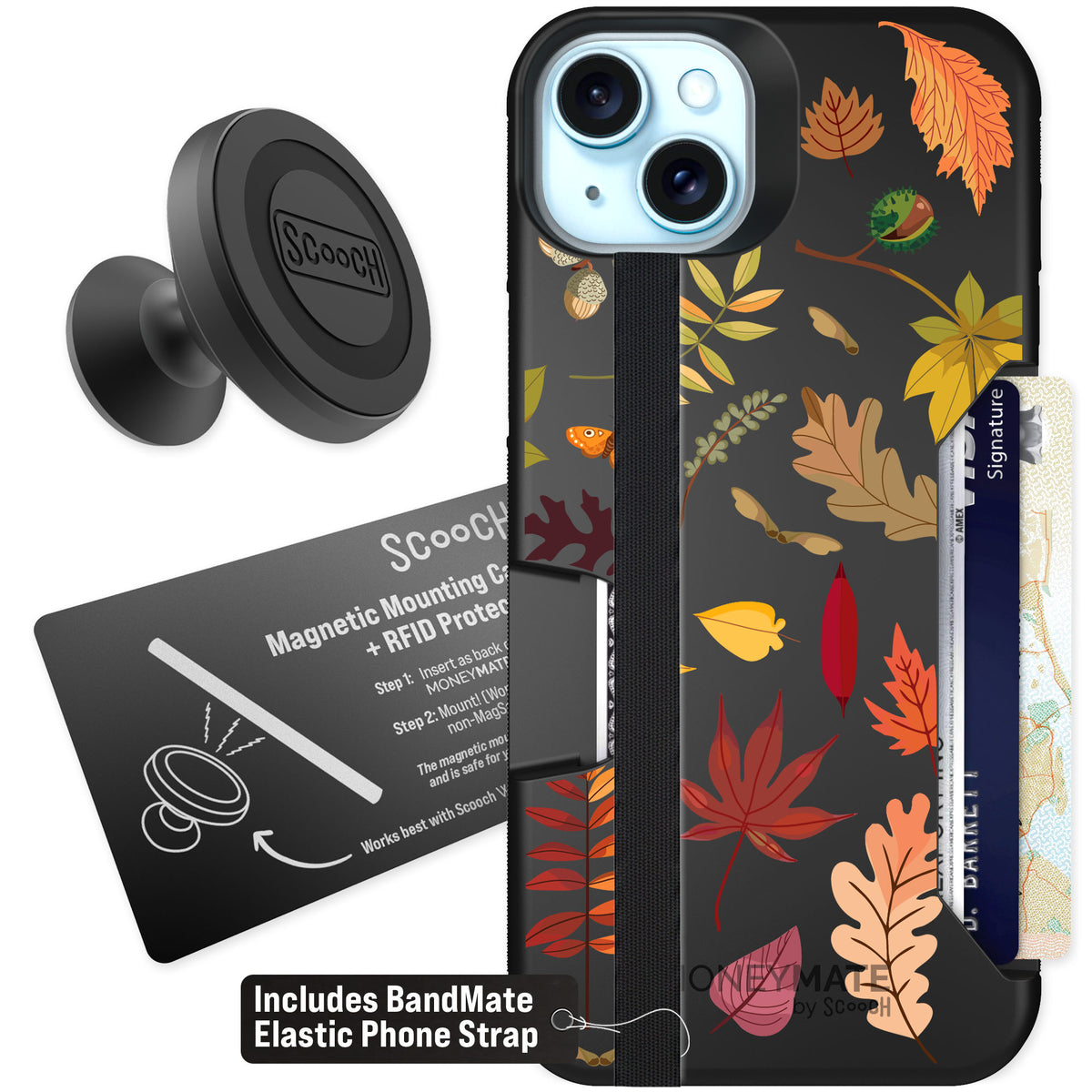 Scooch Moneymate Autumn Leaves for iPhone 15 Plus — Starter Bundle