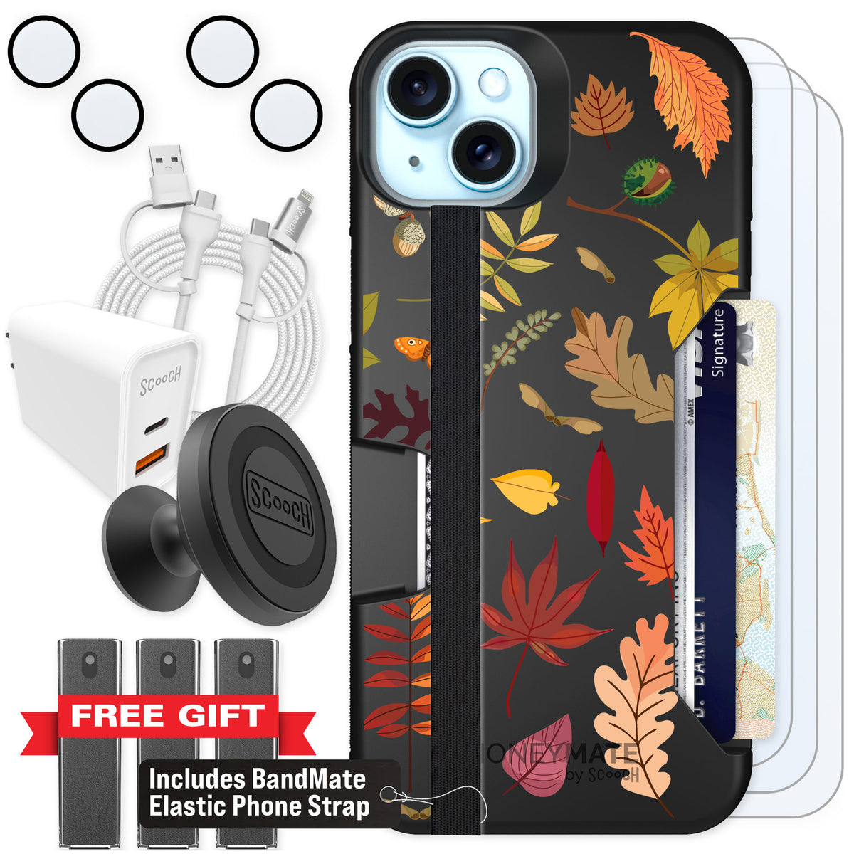 Scooch Moneymate Autumn Leaves for iPhone 14 Plus — Ultimate Bundle