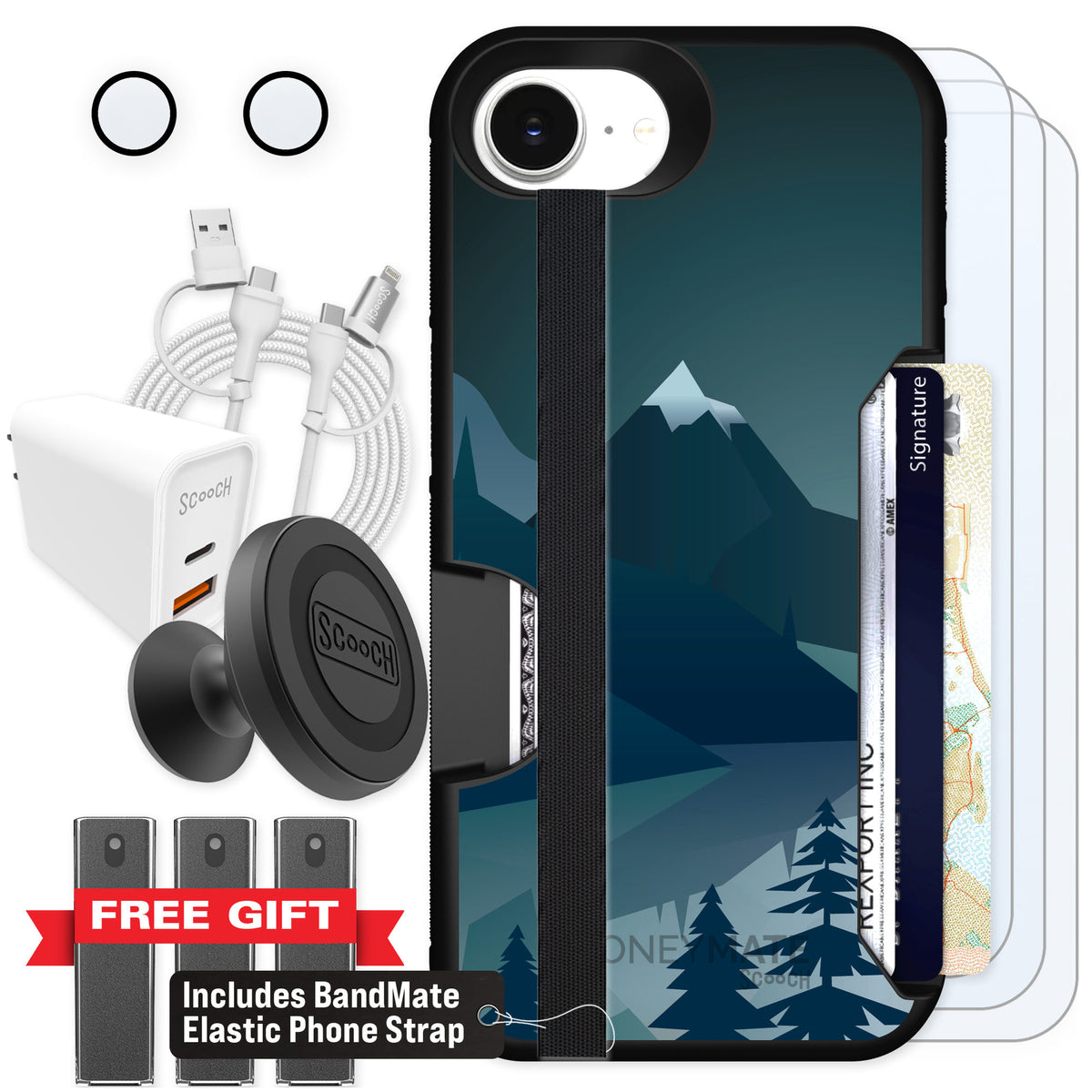 Scooch Moneymate Midnight Ridge for iPhone 16e — Ultimate Bundle