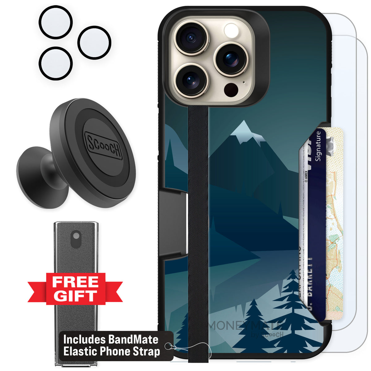Scooch Moneymate Midnight Ridge for iPhone 15 Pro Max — Defender Bundle