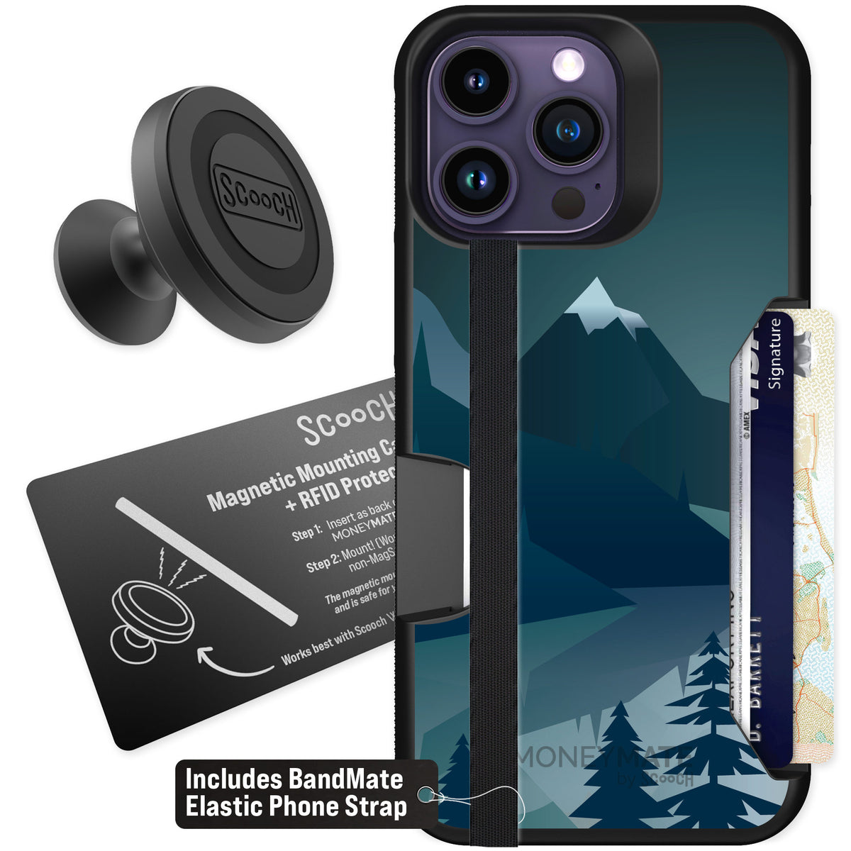 Scooch Moneymate Midnight Ridge for iPhone 14 Pro Max — Starter Bundle