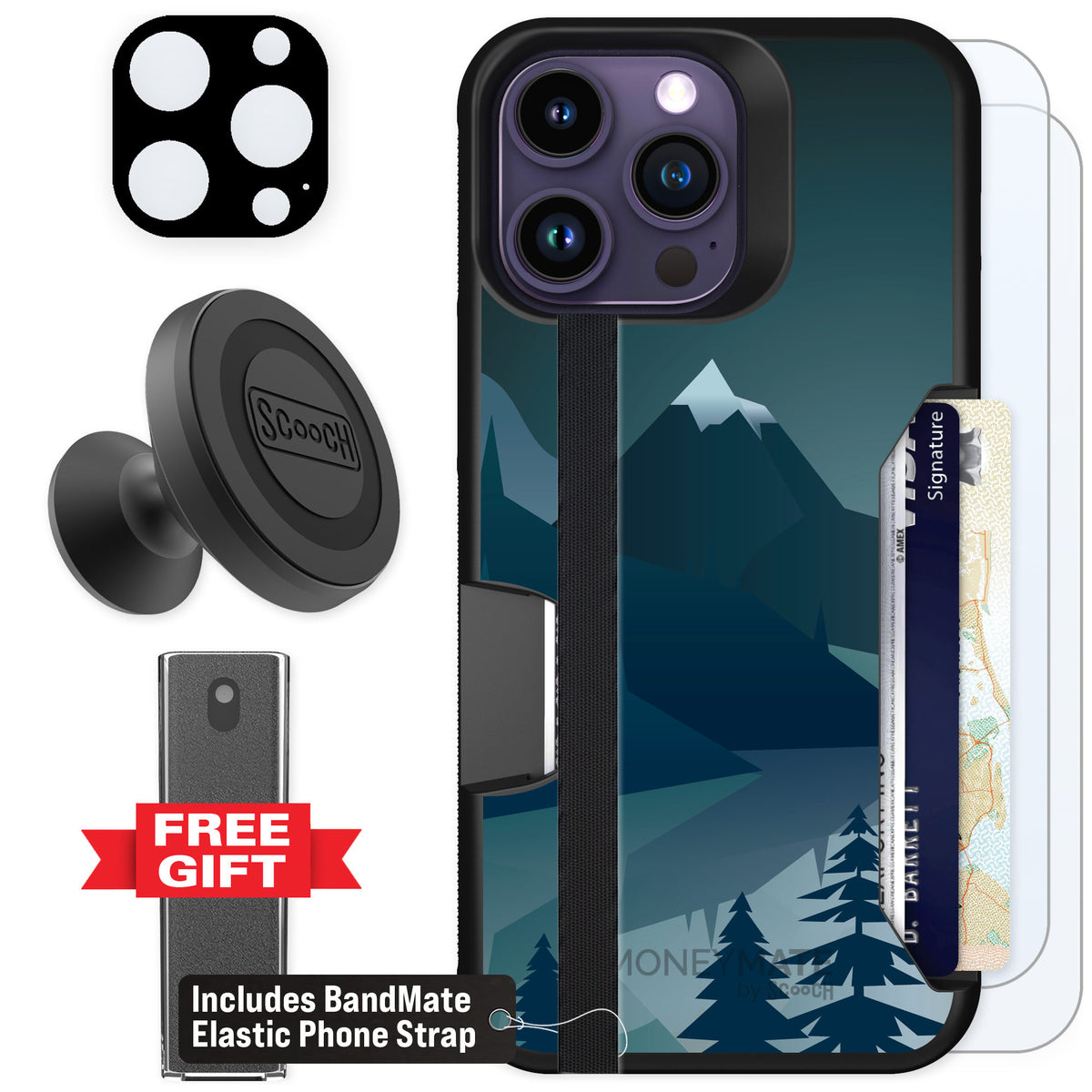 Scooch Moneymate Midnight Ridge for iPhone 14 Pro Max — Defender Bundle