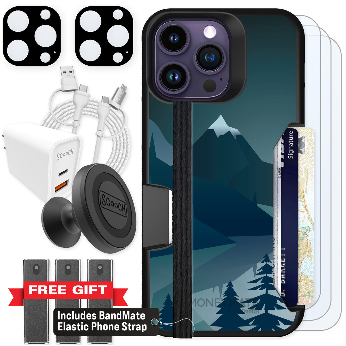 Scooch Moneymate Midnight Ridge for iPhone 14 Pro Max — Ultimate Bundle