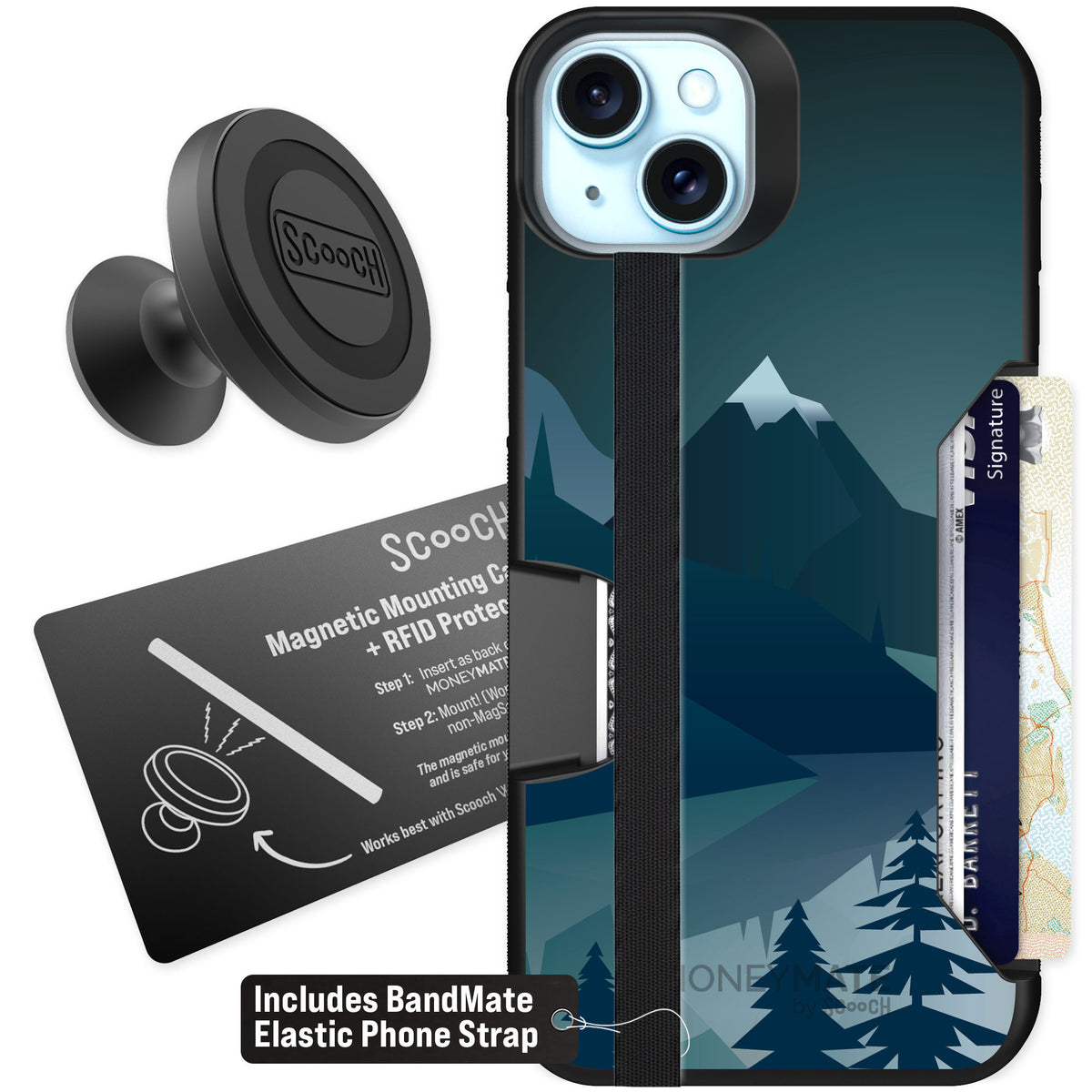 Scooch Moneymate Midnight Ridge for iPhone 14 Plus — Starter Bundle