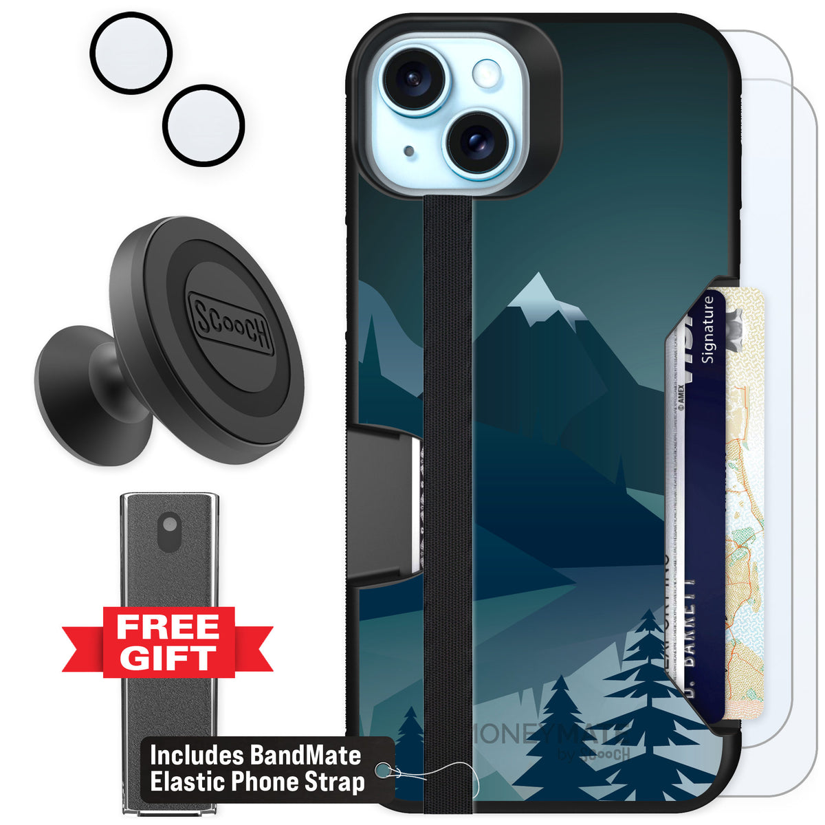 Scooch Moneymate Midnight Ridge for iPhone 14 Plus — Defender Bundle