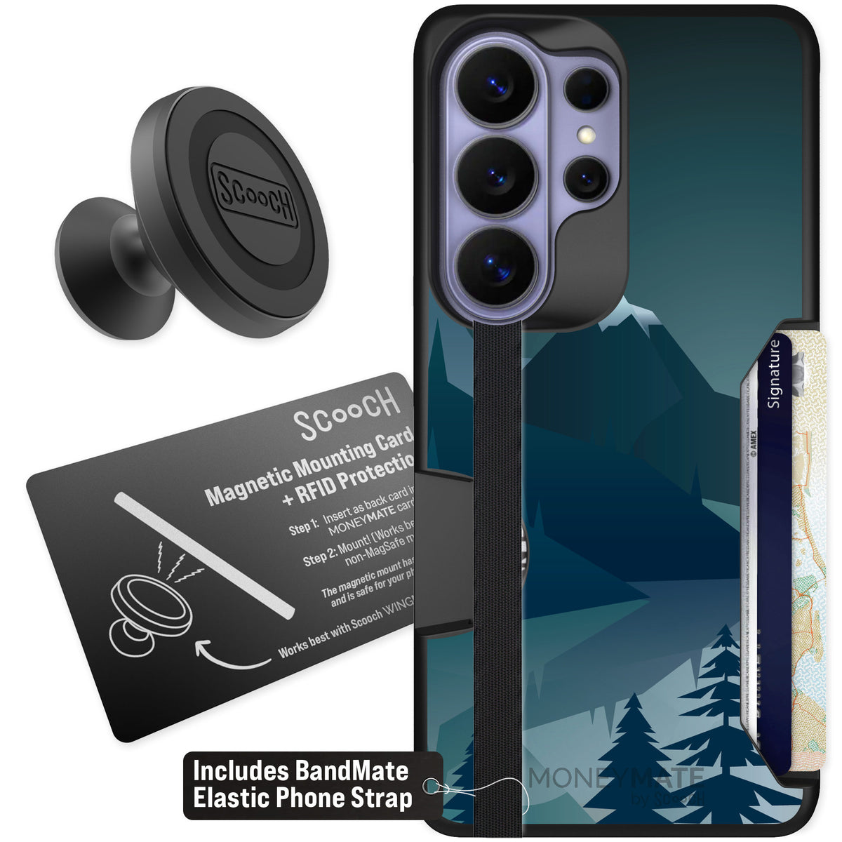 Scooch Moneymate Midnight Ridge for Galaxy S26 Ultra — Starter Bundle