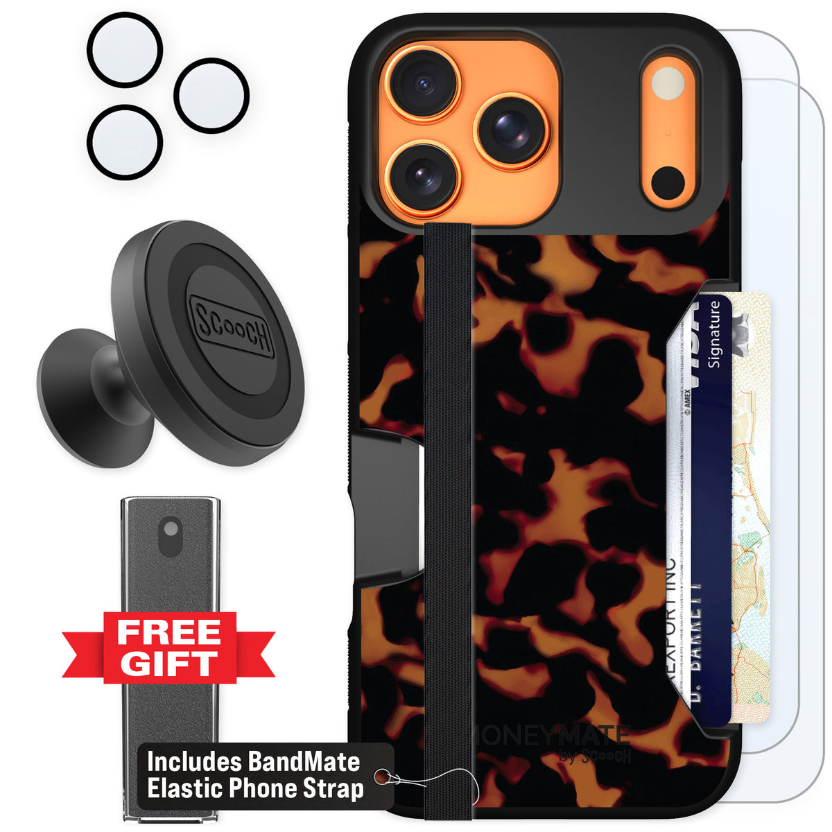 Scooch Moneymate Tortoise Shell for iPhone 17 Pro Max — Defender Bundle