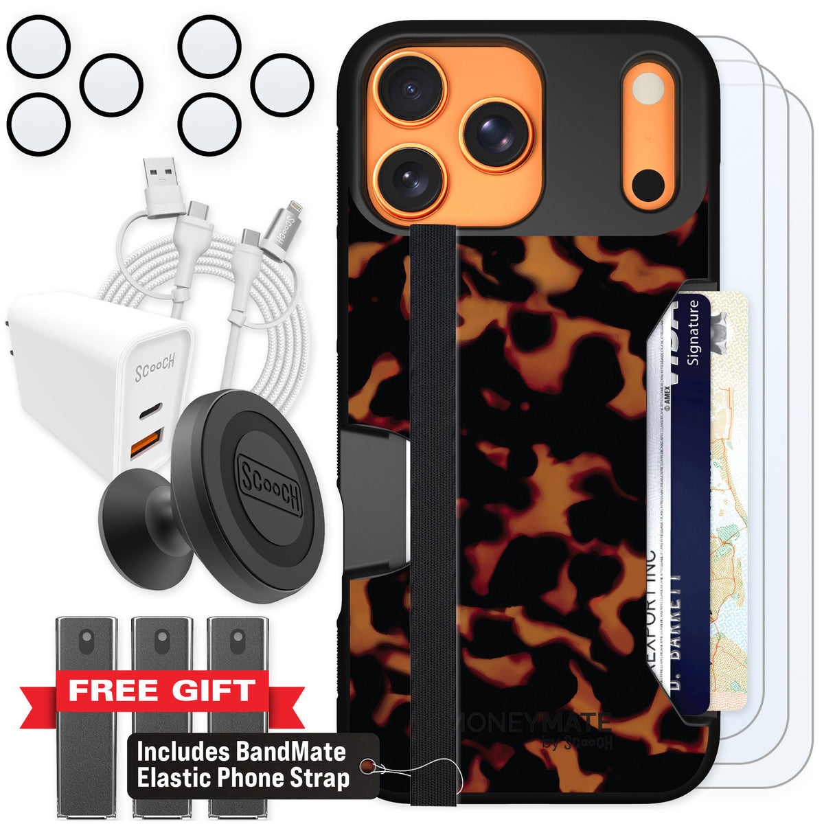 Scooch Moneymate Tortoise Shell for iPhone 17 Pro Max — Ultimate Bundle