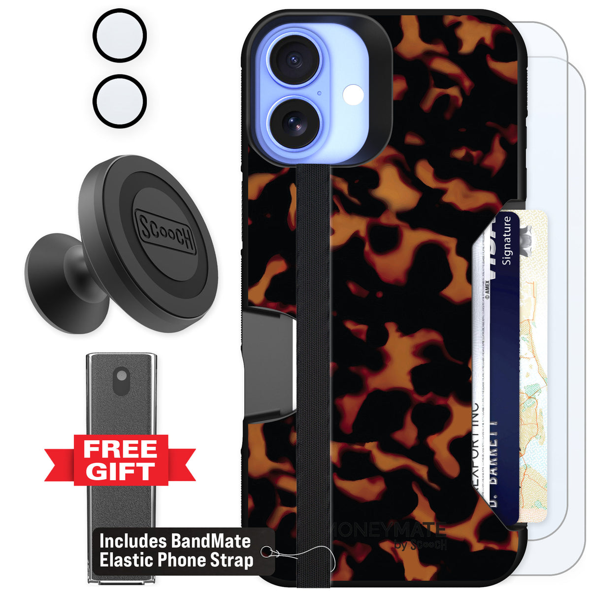 Scooch Moneymate Tortoise Shell for iPhone 16 Plus — Defender Bundle