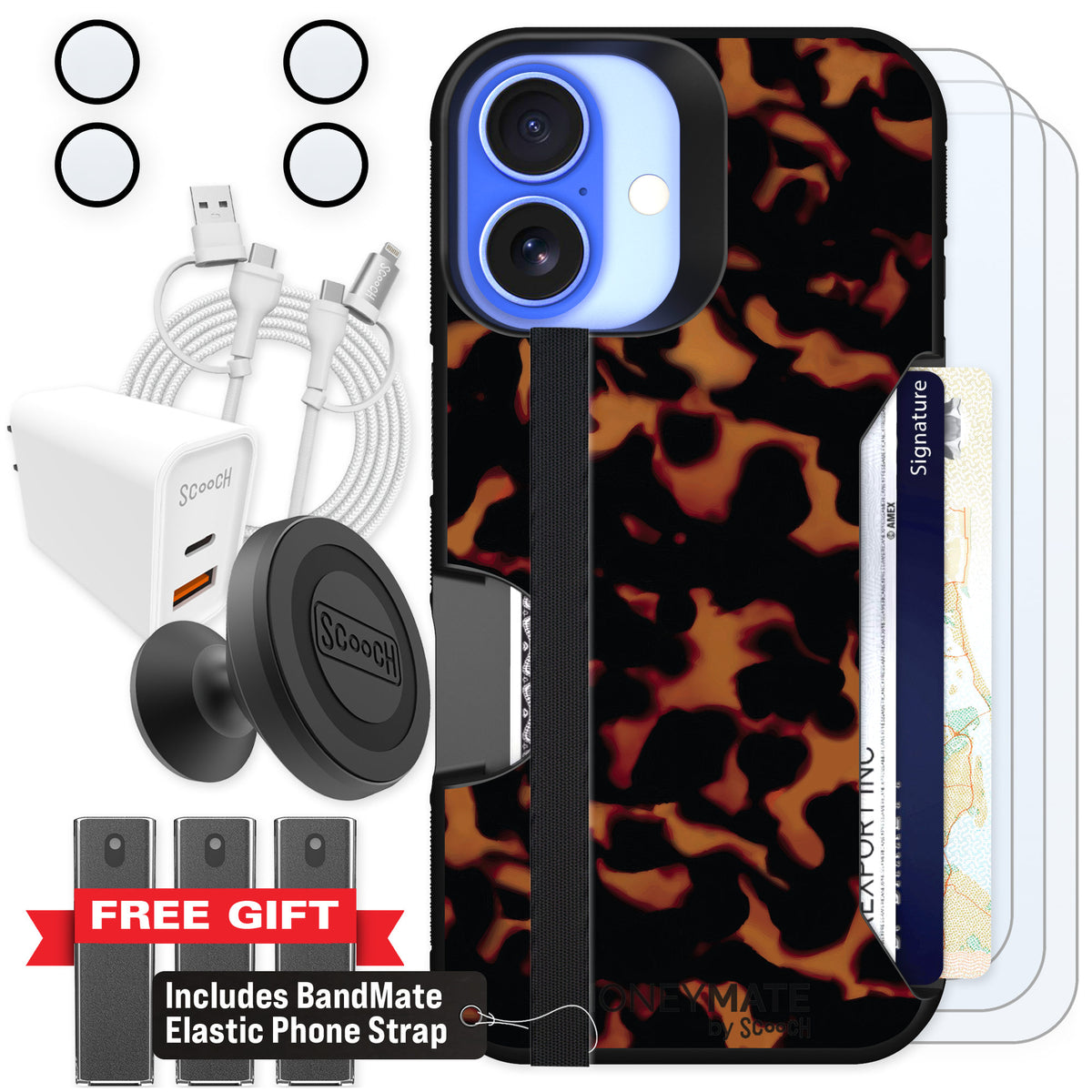 Scooch Moneymate Tortoise Shell for iPhone 16 — Ultimate Bundle