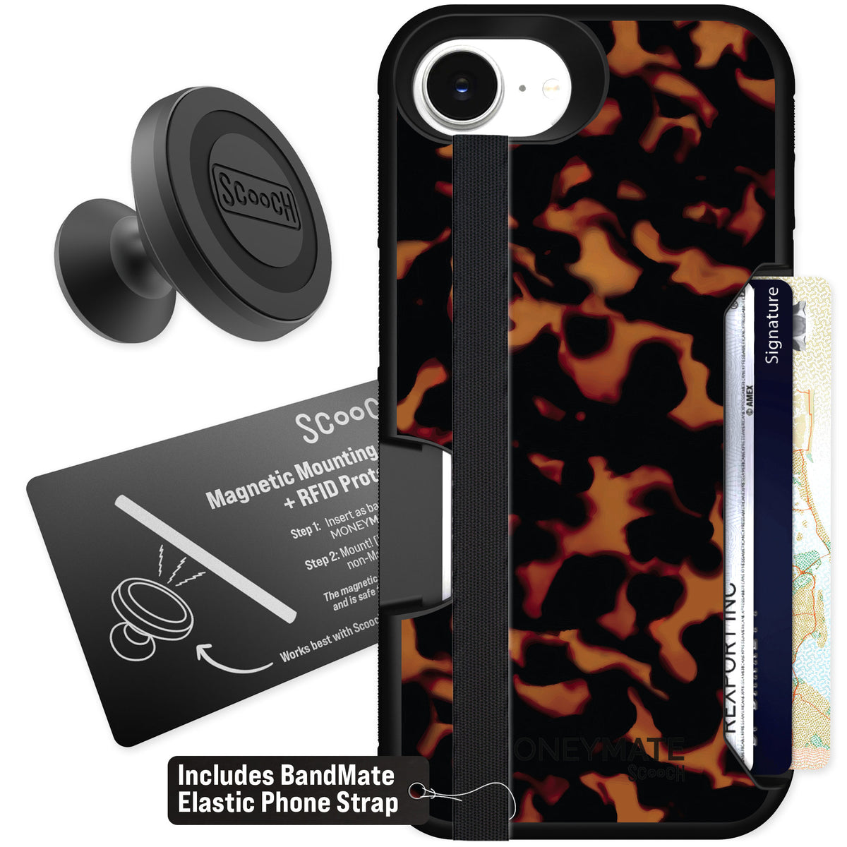 Scooch Moneymate Tortoise Shell for iPhone 16e — Starter Bundle