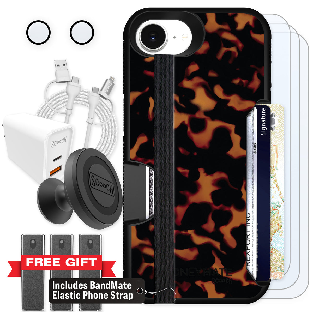 Scooch Moneymate Tortoise Shell for iPhone 16e — Ultimate Bundle