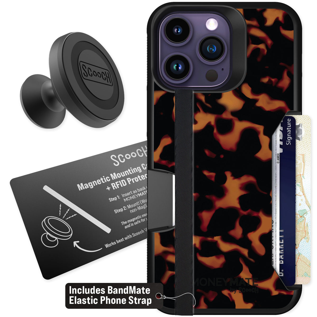 Scooch Moneymate Tortoise Shell for iPhone 14 Pro Max — Starter Bundle