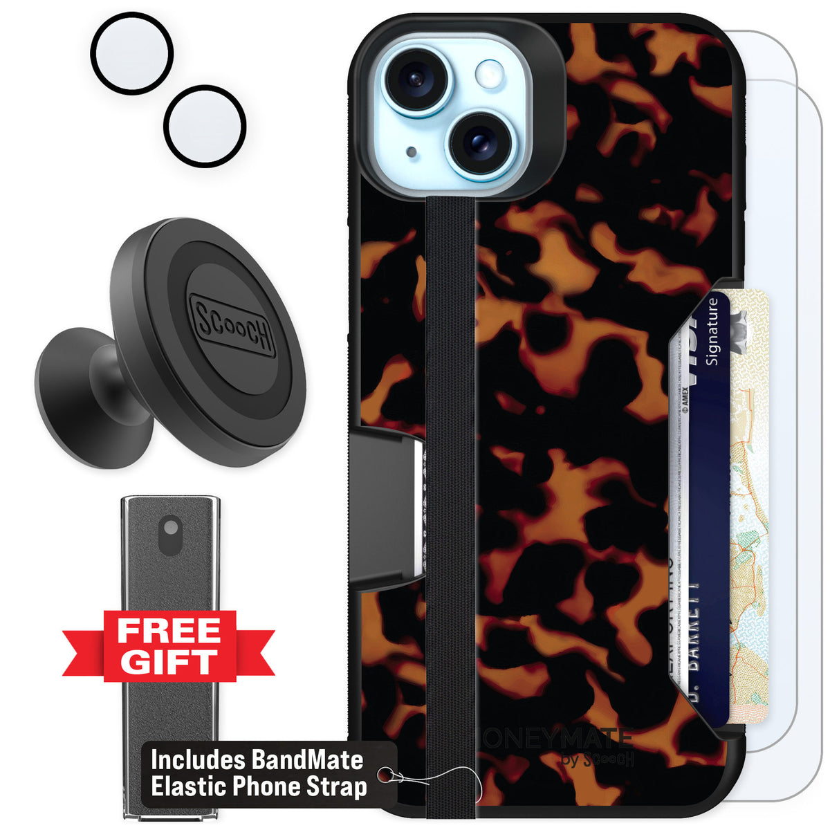 Scooch Moneymate Tortoise Shell for iPhone 14 Plus — Defender Bundle