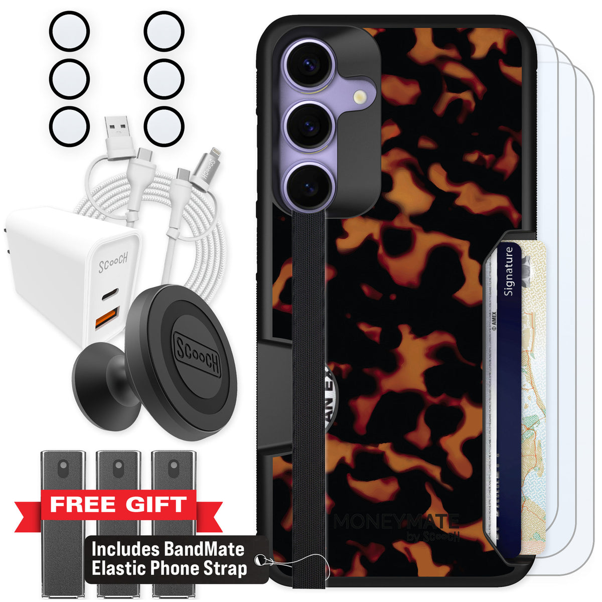 Scooch Moneymate Tortoise Shell for Galaxy S25+ — Ultimate Bundle