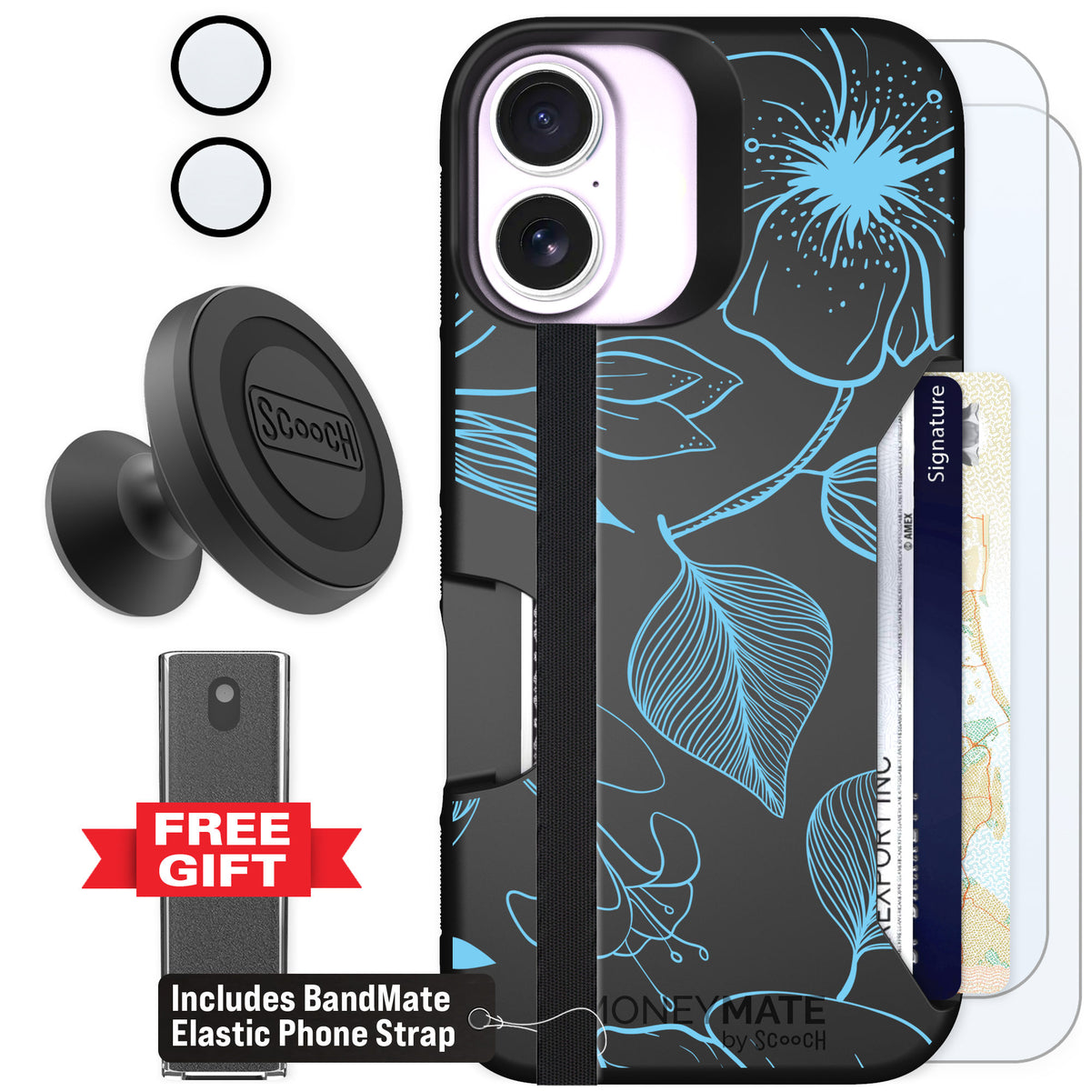 Scooch Moneymate Blue Hibiscus for iPhone 17 — Defender Bundle