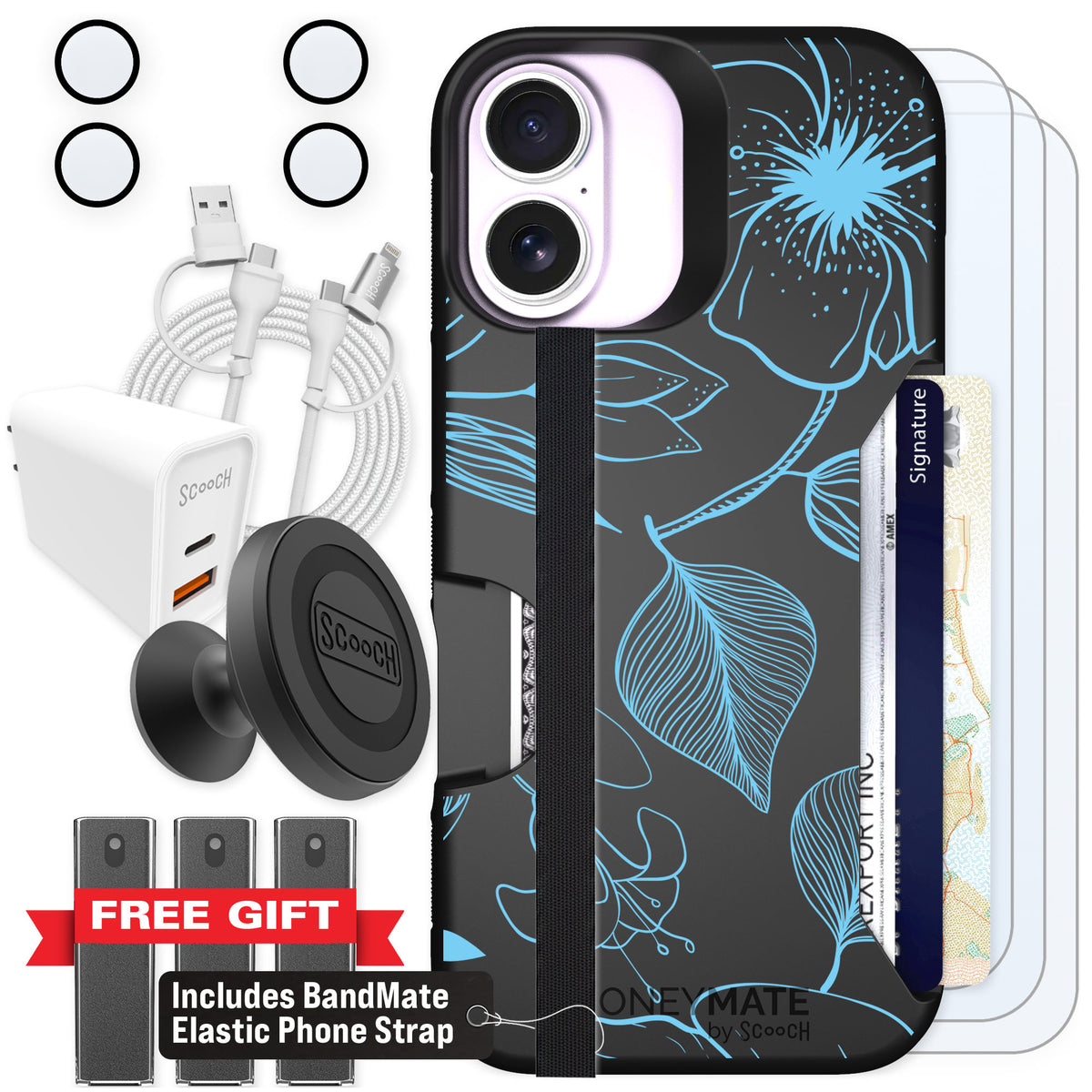 Scooch Moneymate Blue Hibiscus for iPhone 17 — Ultimate Bundle