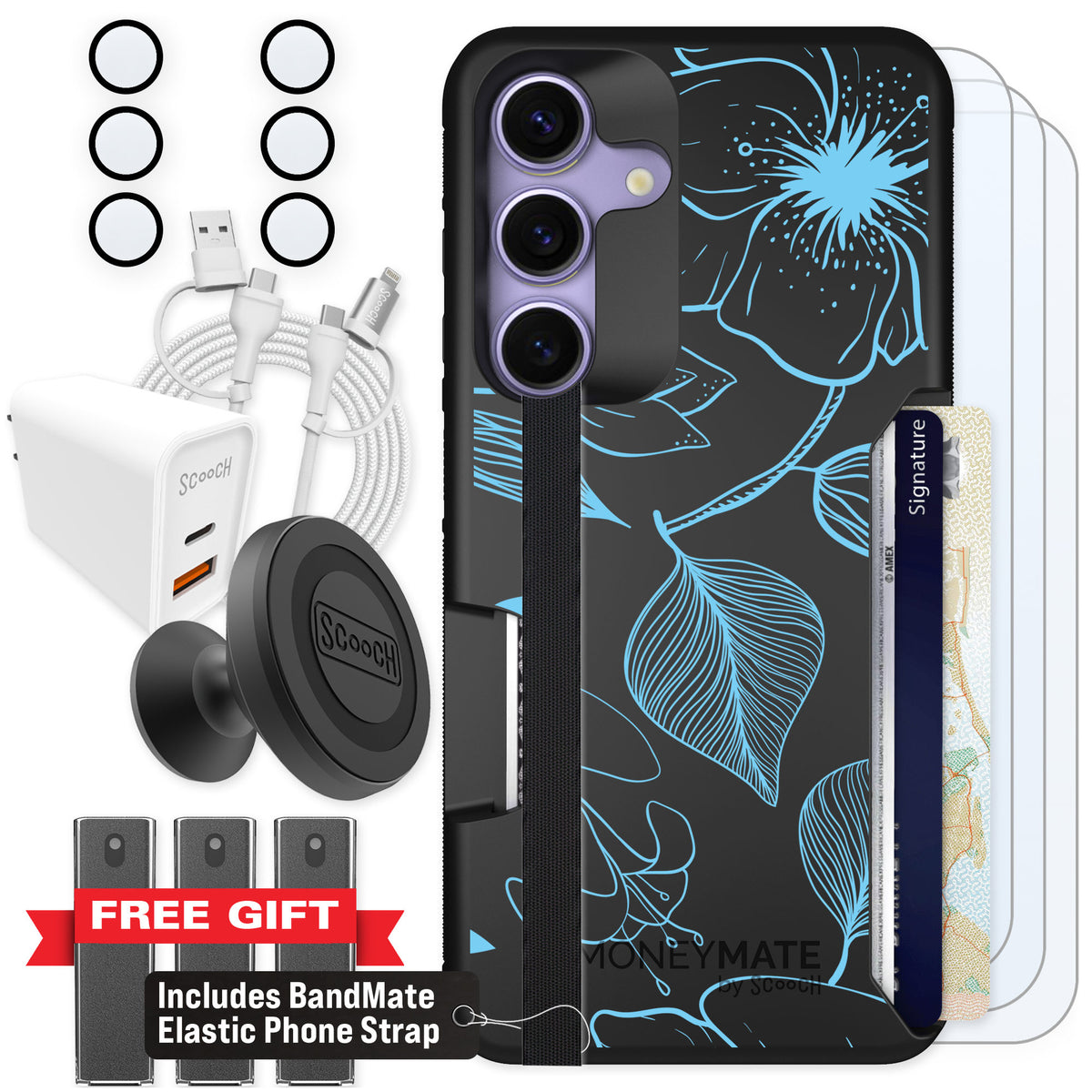 Scooch Moneymate Blue Hibiscus for Galaxy S25 — Ultimate Bundle