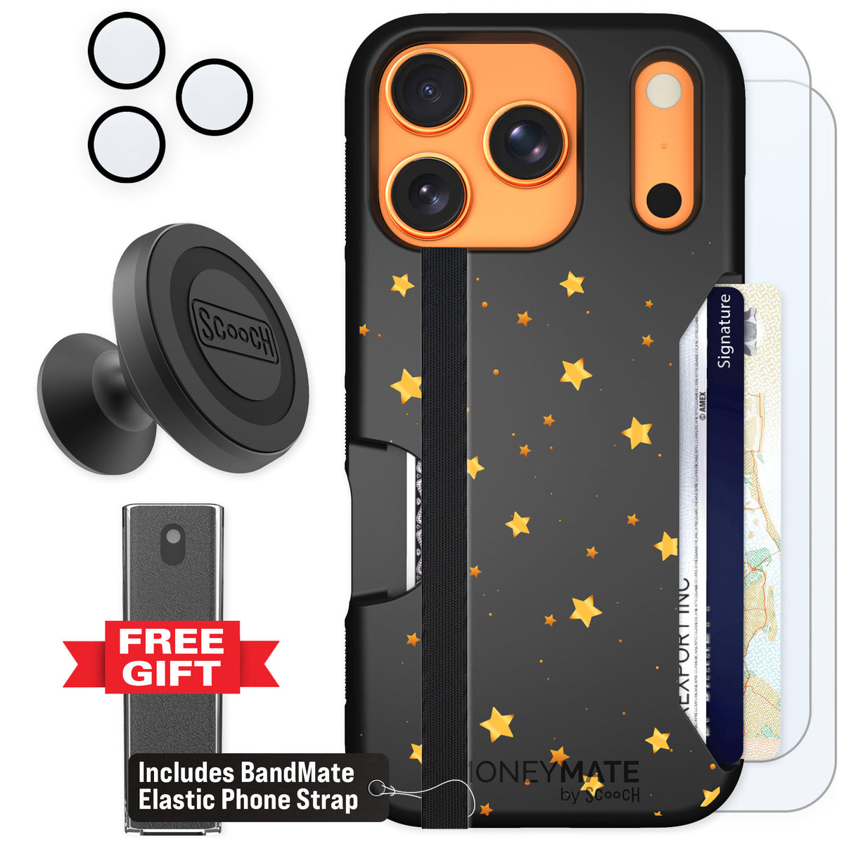 Scooch Moneymate Gold Stars for iPhone 17 Pro — Defender Bundle