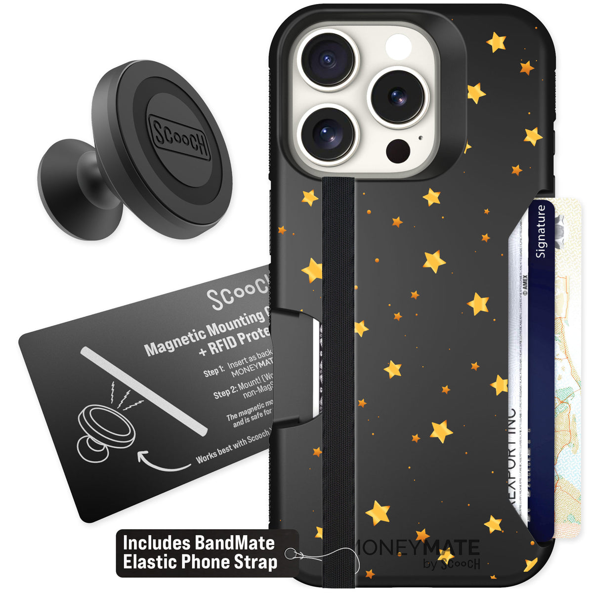Scooch Moneymate Gold Stars for iPhone 16 Pro — Starter Bundle