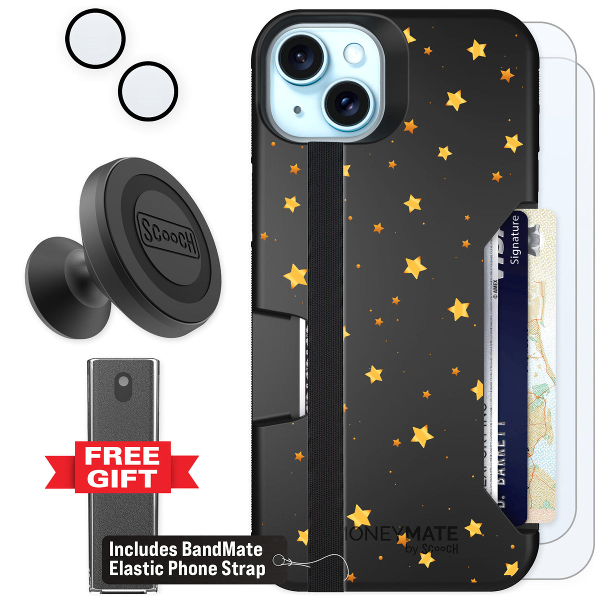 Scooch Moneymate Gold Stars for iPhone 14 Plus — Defender Bundle