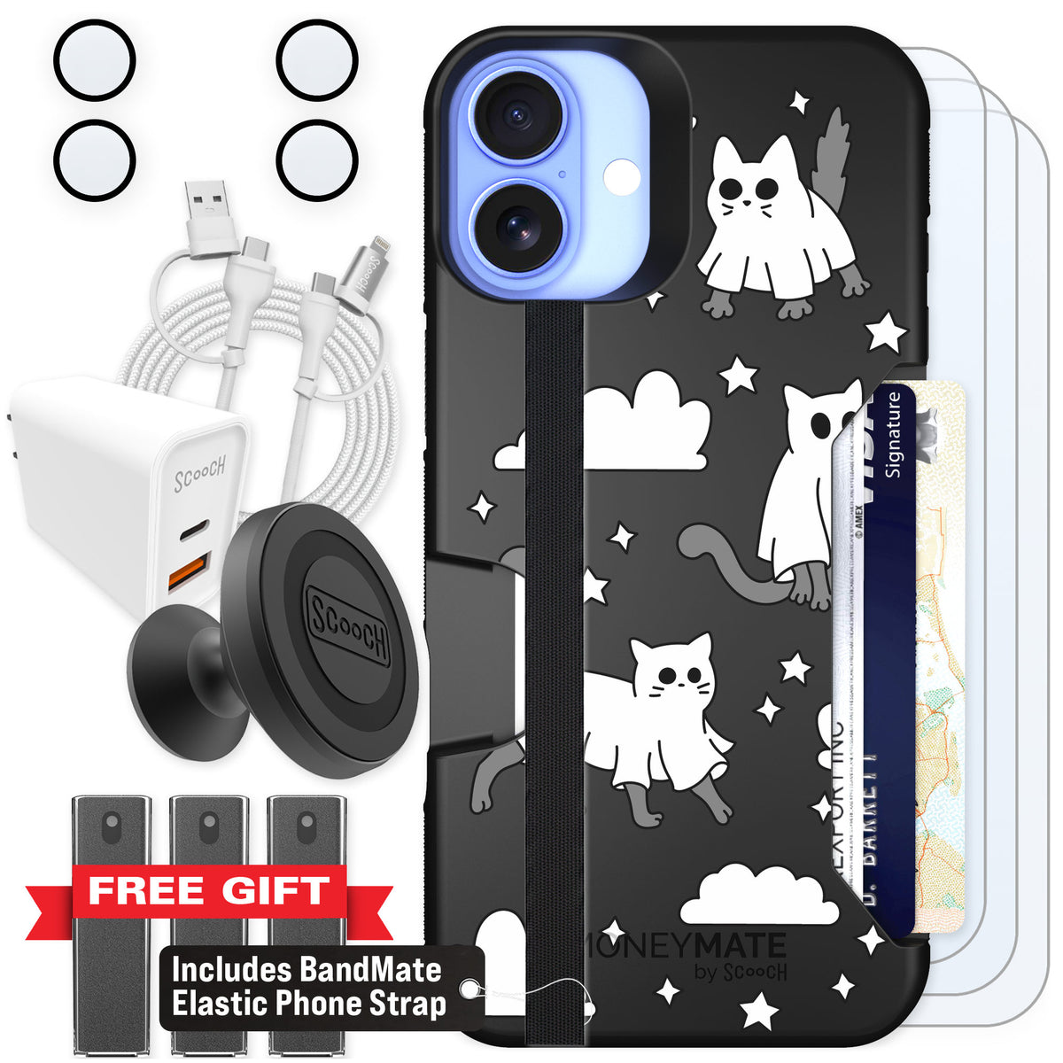 Scooch Moneymate Scaredy Cats for iPhone 16 Plus — Ultimate Bundle