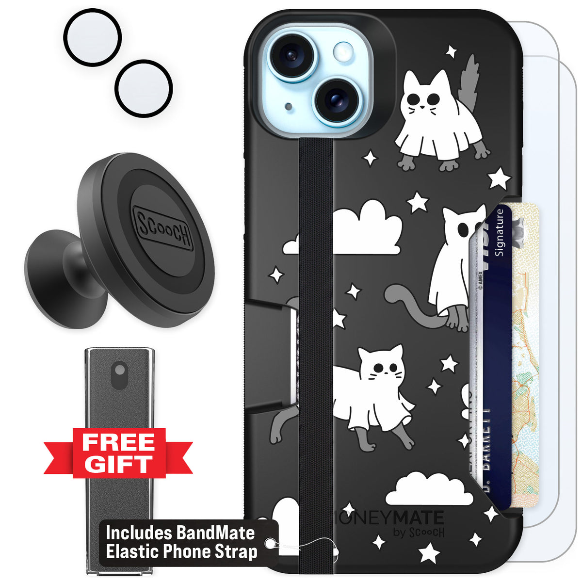 Scooch Moneymate Scaredy Cats for iPhone 15 Plus — Defender Bundle