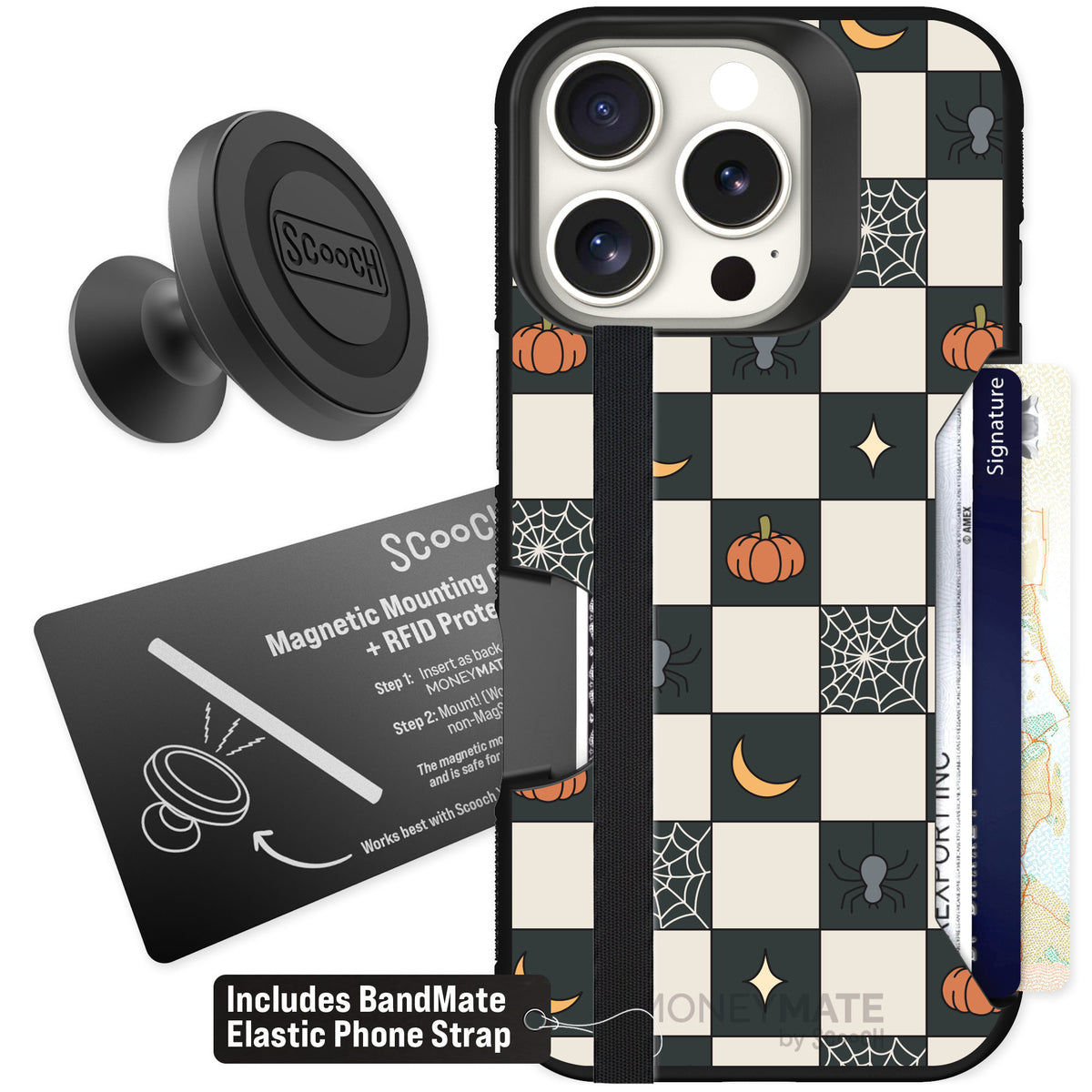 Scooch Moneymate Spooky Squares for iPhone 16 Pro — Starter Bundle