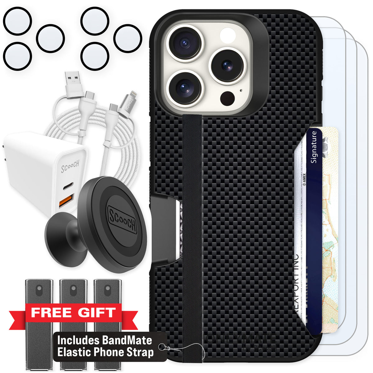 Scooch Moneymate Carbon Fiber for iPhone 16 Pro — Ultimate Bundle