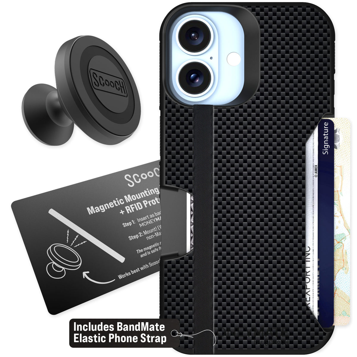 Scooch Moneymate Carbon Fiber for iPhone 16 — Starter Bundle