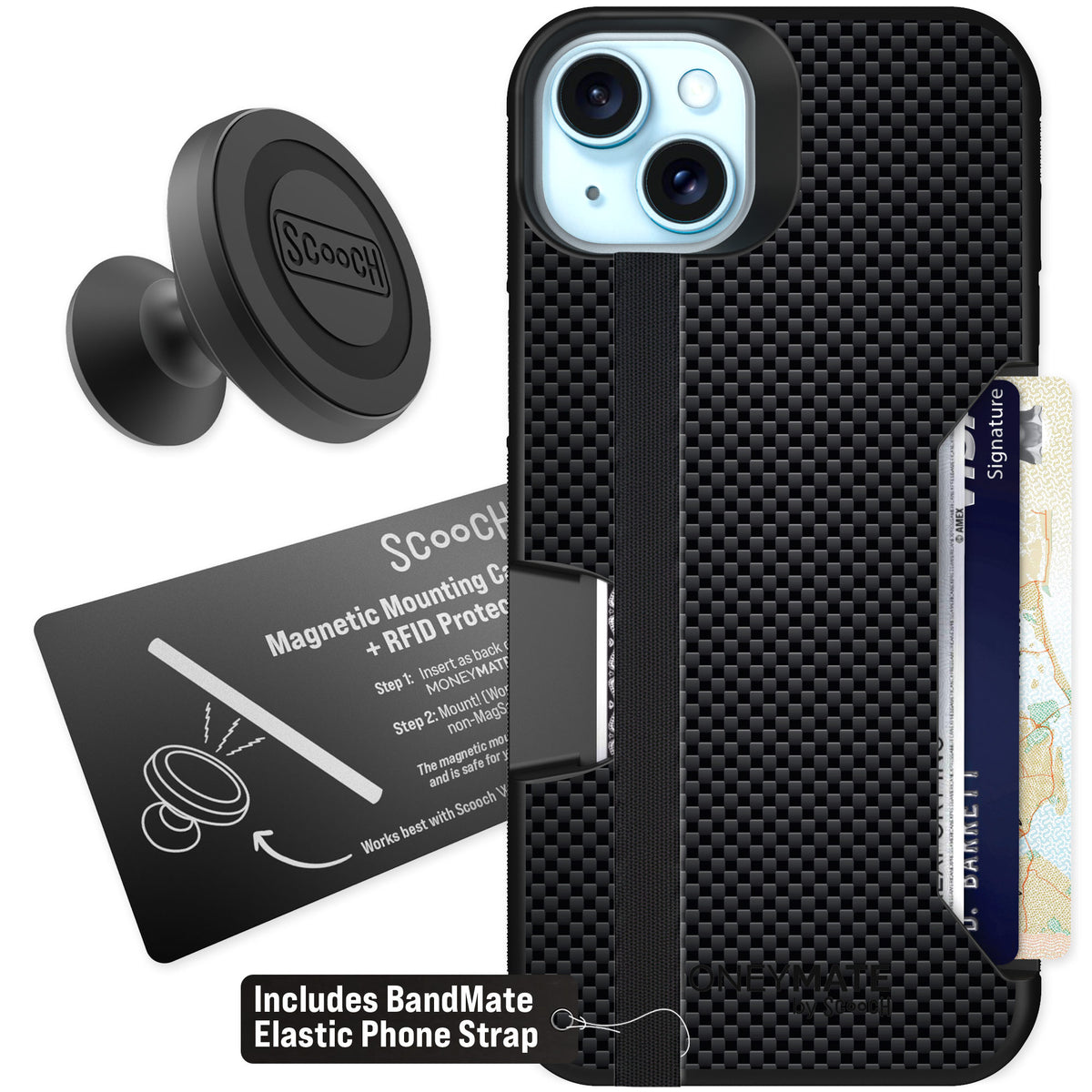 Scooch Moneymate Carbon Fiber for iPhone 14 Plus — Starter Bundle
