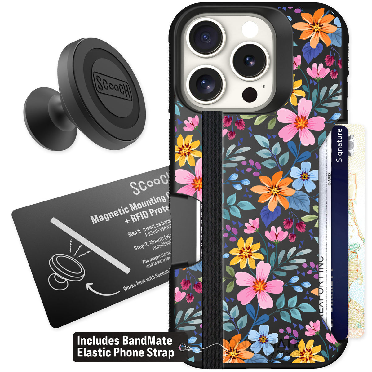 Scooch Moneymate Full Bloom for iPhone 16 Pro — Starter Bundle
