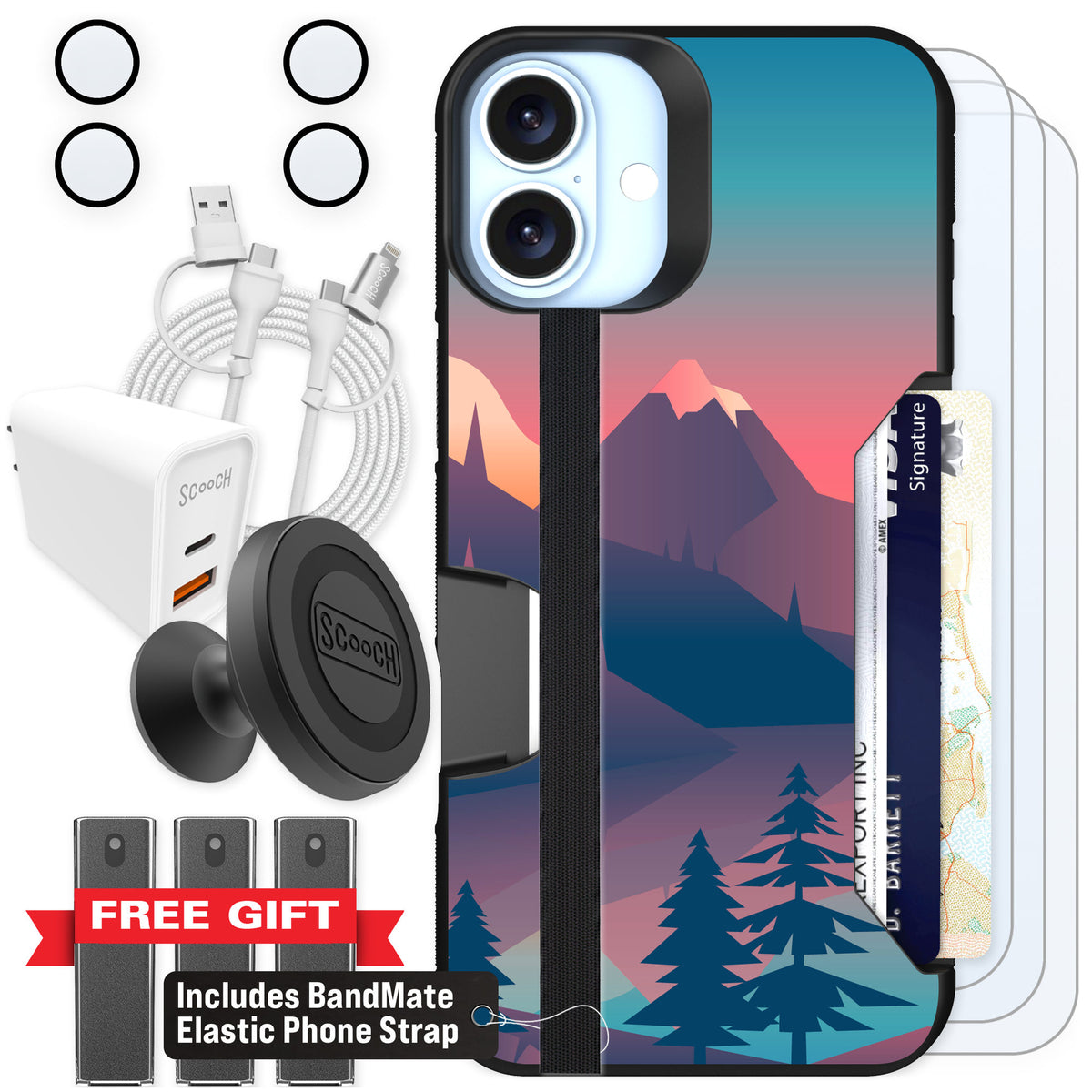 Scooch Moneymate Mountain Range for iPhone 16 Plus — Ultimate Bundle