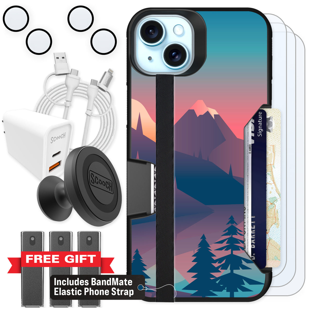 Scooch Moneymate Mountain Range for iPhone 14 Plus — Ultimate Bundle