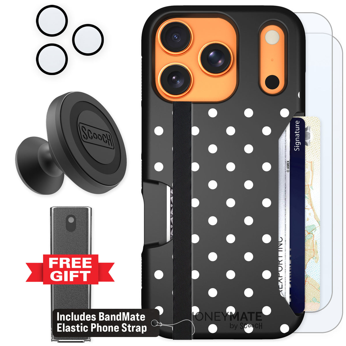 Scooch Moneymate Polka Dots for iPhone 17 Pro — Defender Bundle