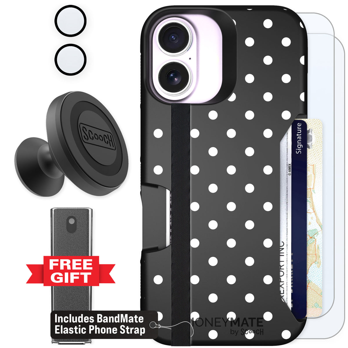 Scooch Moneymate Polka Dots for iPhone 17 — Defender Bundle