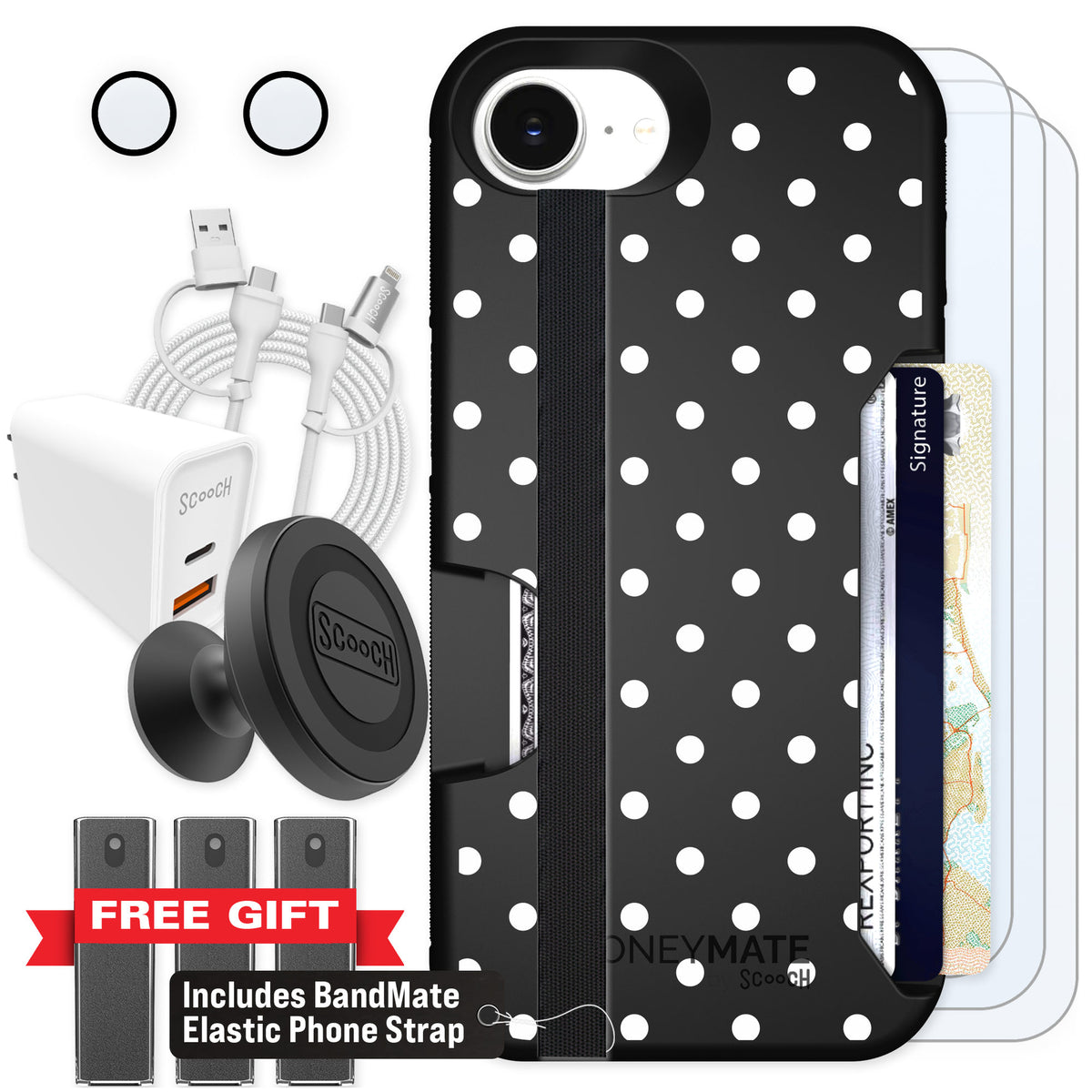 Scooch Moneymate Polka Dots for iPhone 17e — Ultimate Bundle