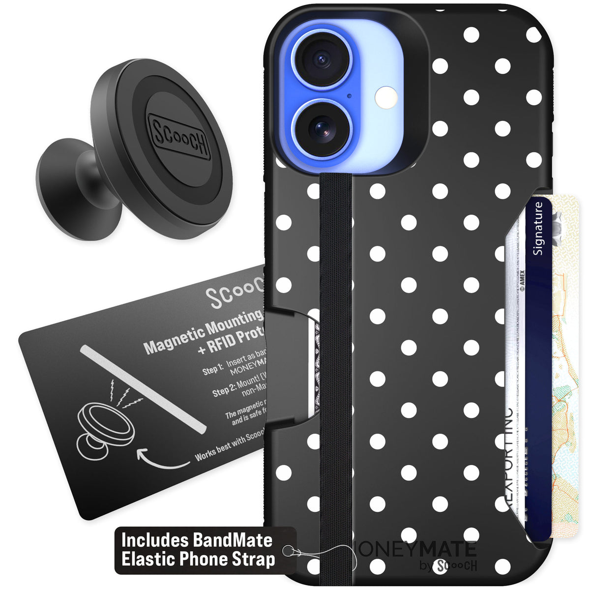 Scooch Moneymate Polka Dots for iPhone 16 — Starter Bundle