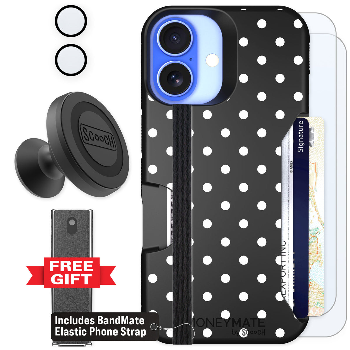 Scooch Moneymate Polka Dots for iPhone 16 — Defender Bundle