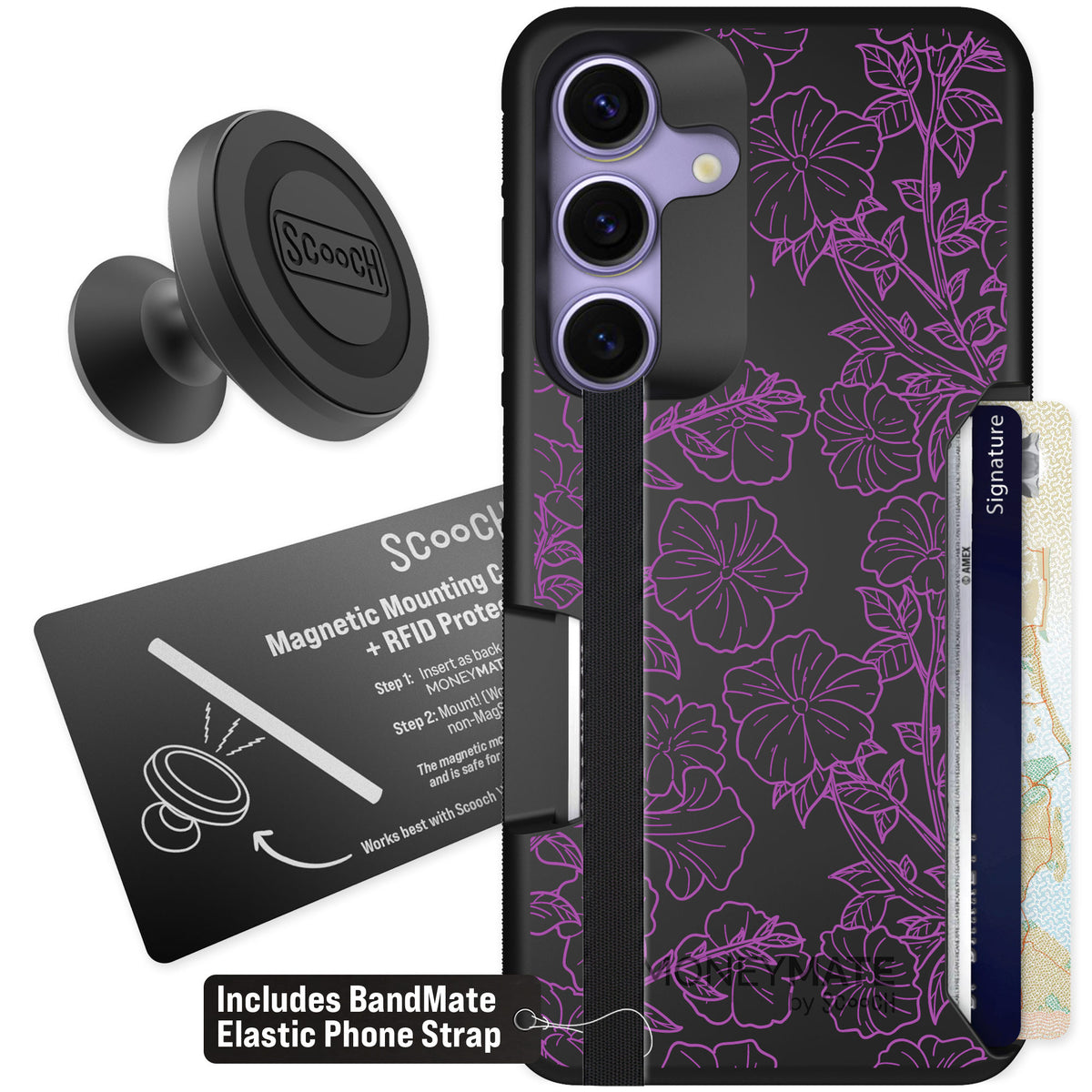 Scooch Moneymate Purple Petunias for Galaxy S25 — Starter Bundle