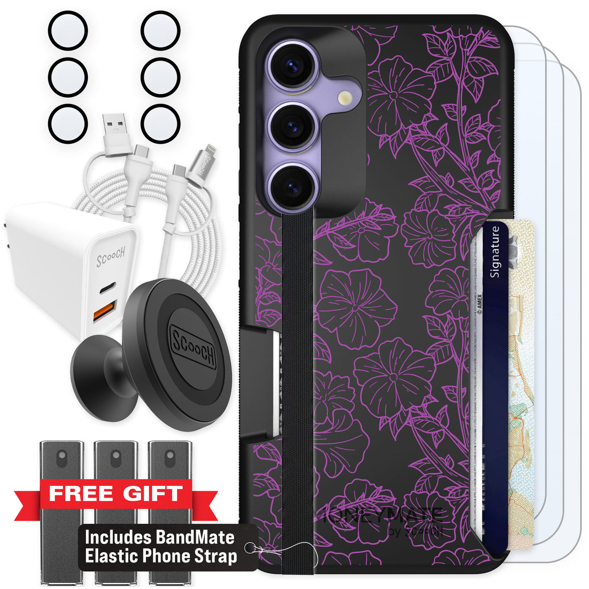 Scooch Moneymate Purple Petunias for Galaxy S25 — Ultimate Bundle