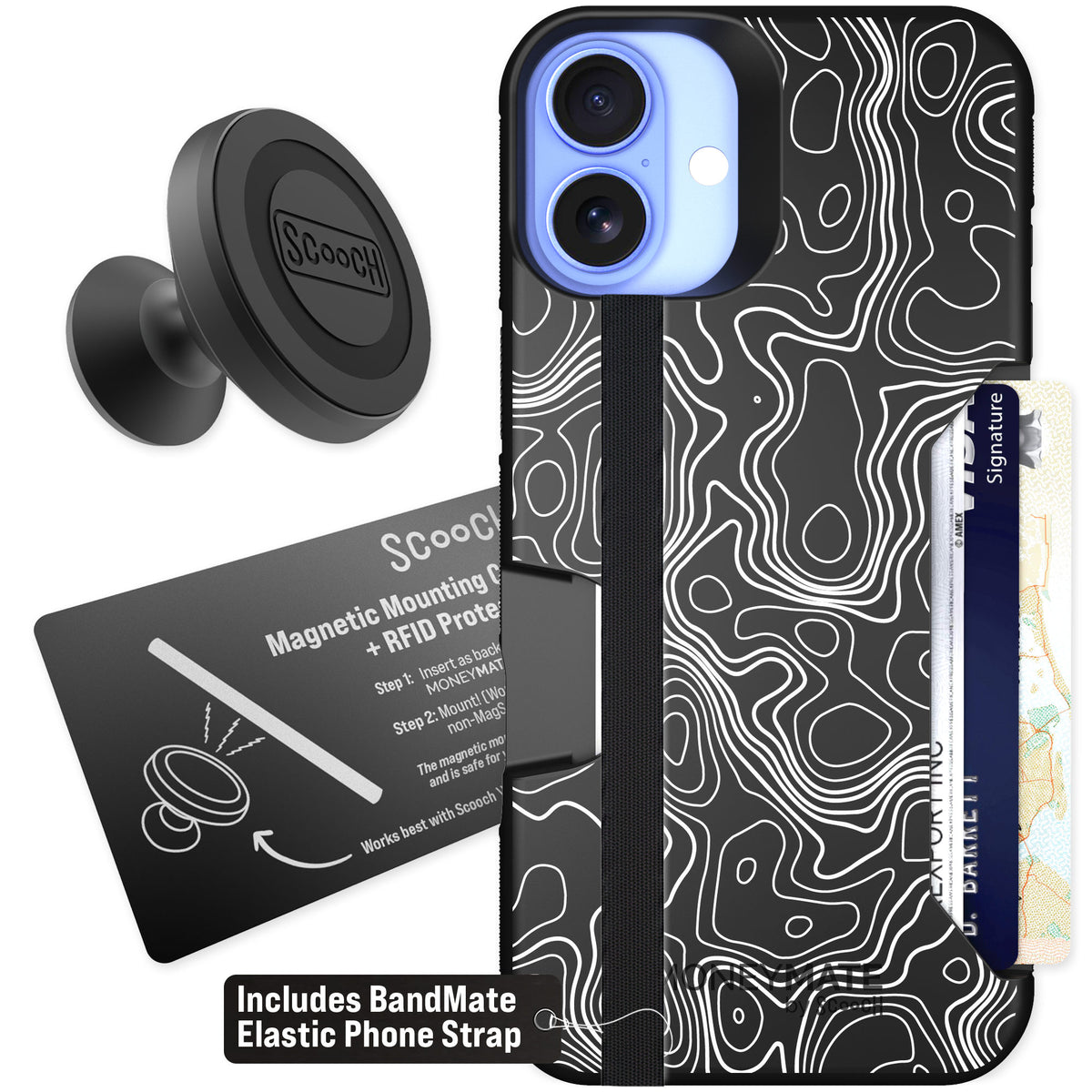 Scooch Moneymate Topography for iPhone 16 Plus — Starter Bundle