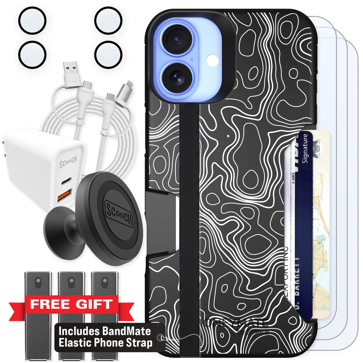 Scooch Moneymate Topography for iPhone 16 Plus — Ultimate Bundle