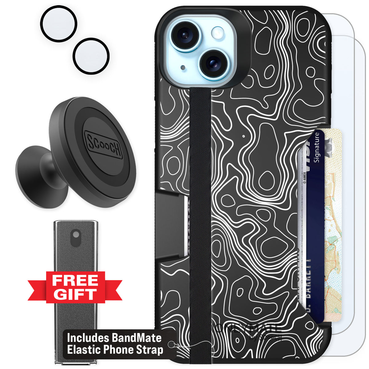 Scooch Moneymate Topography for iPhone 15 Plus — Defender Bundle