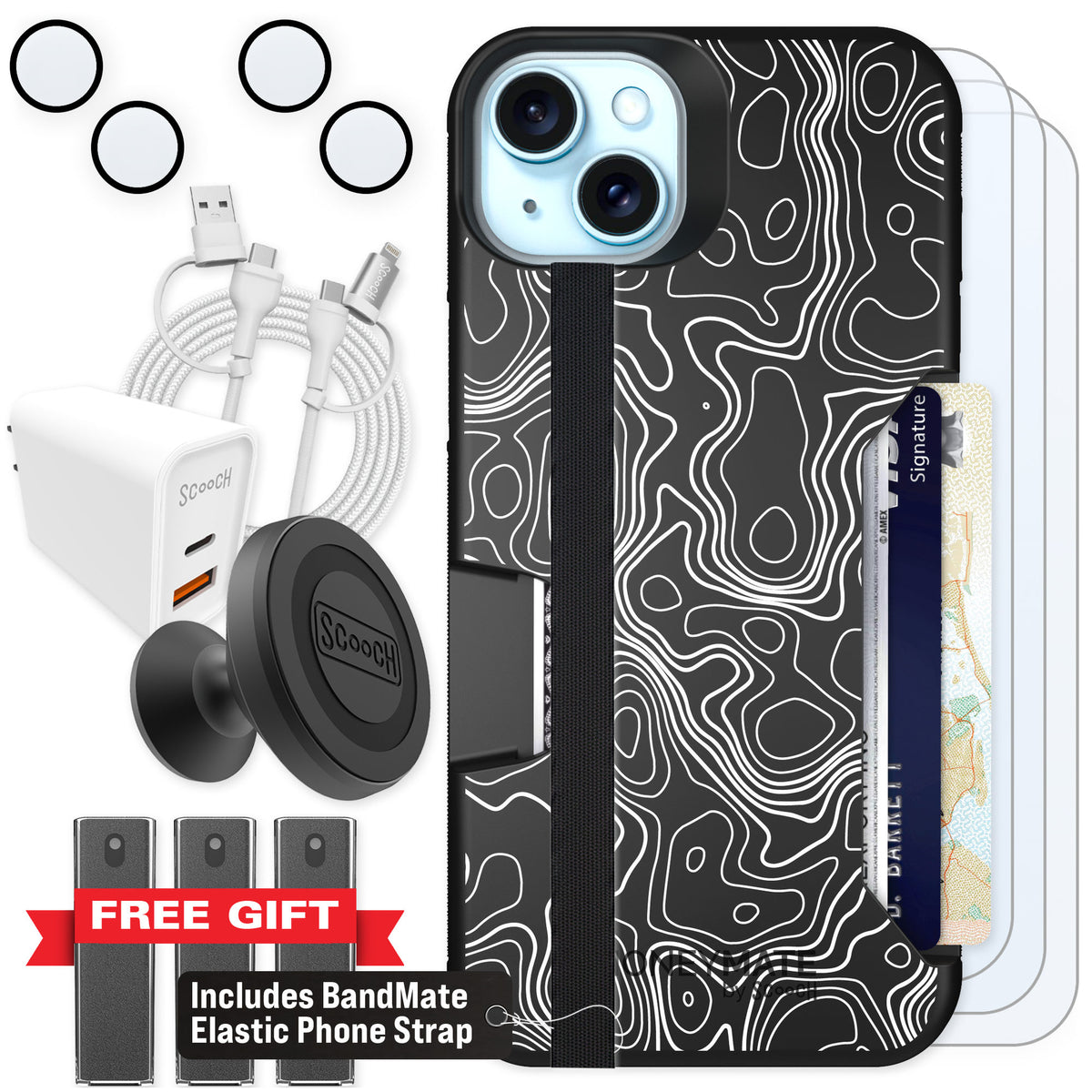 Scooch Moneymate Topography for iPhone 15 Plus — Ultimate Bundle