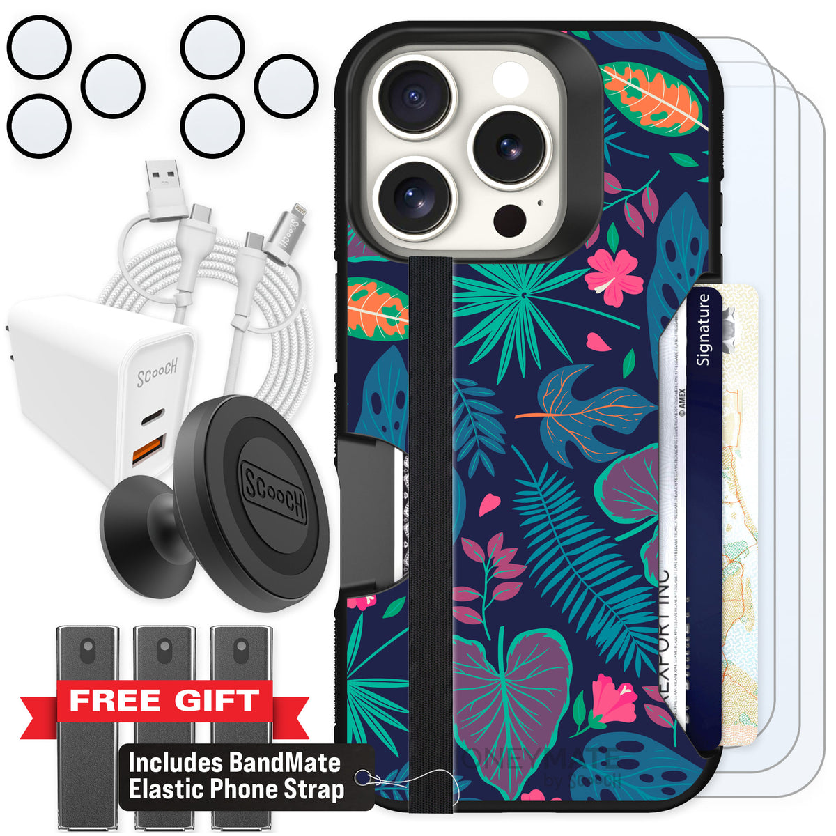 Scooch Moneymate Tropical Leaves for iPhone 16 Pro — Ultimate Bundle