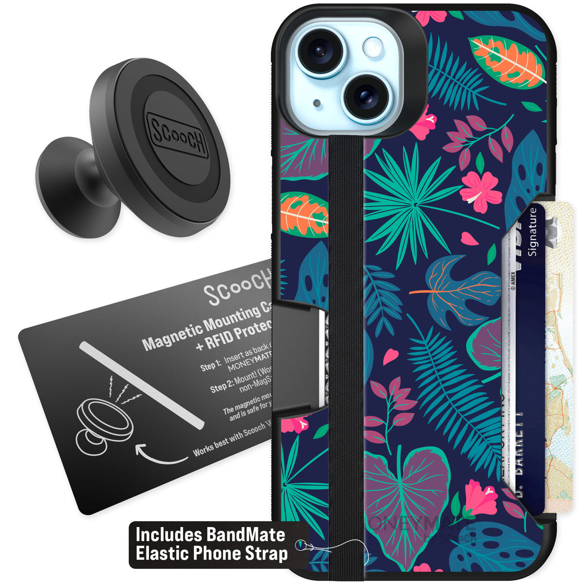 Scooch Moneymate Tropical Leaves for iPhone 14 Plus — Starter Bundle
