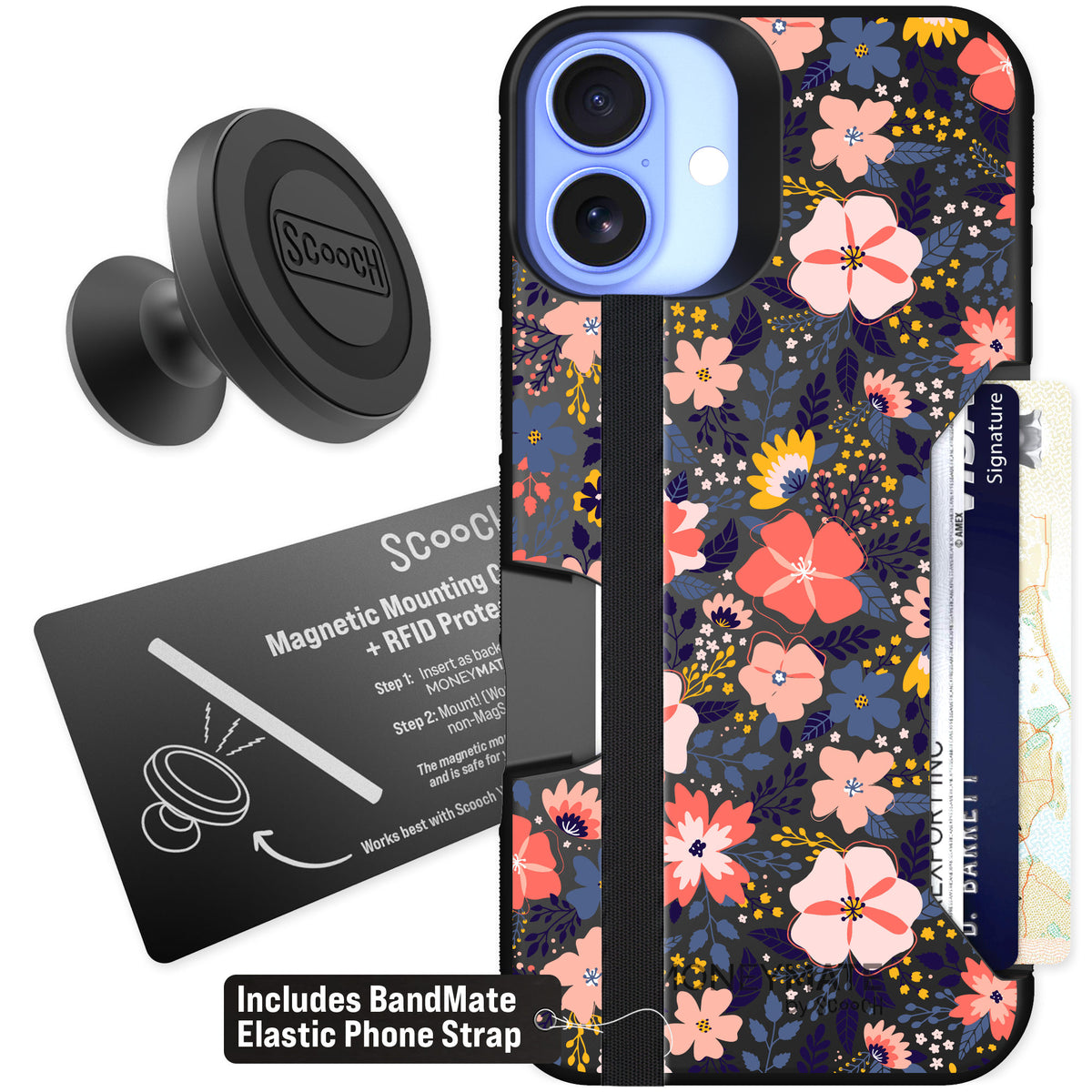 Scooch Moneymate Wildflowers for iPhone 16 Plus — Starter Bundle