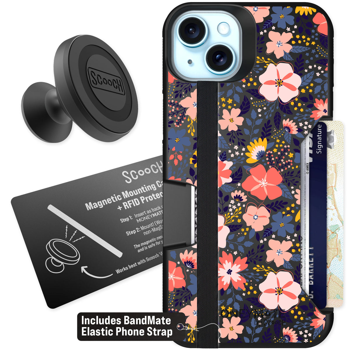 Scooch Moneymate Wildflowers for iPhone 15 Plus — Starter Bundle