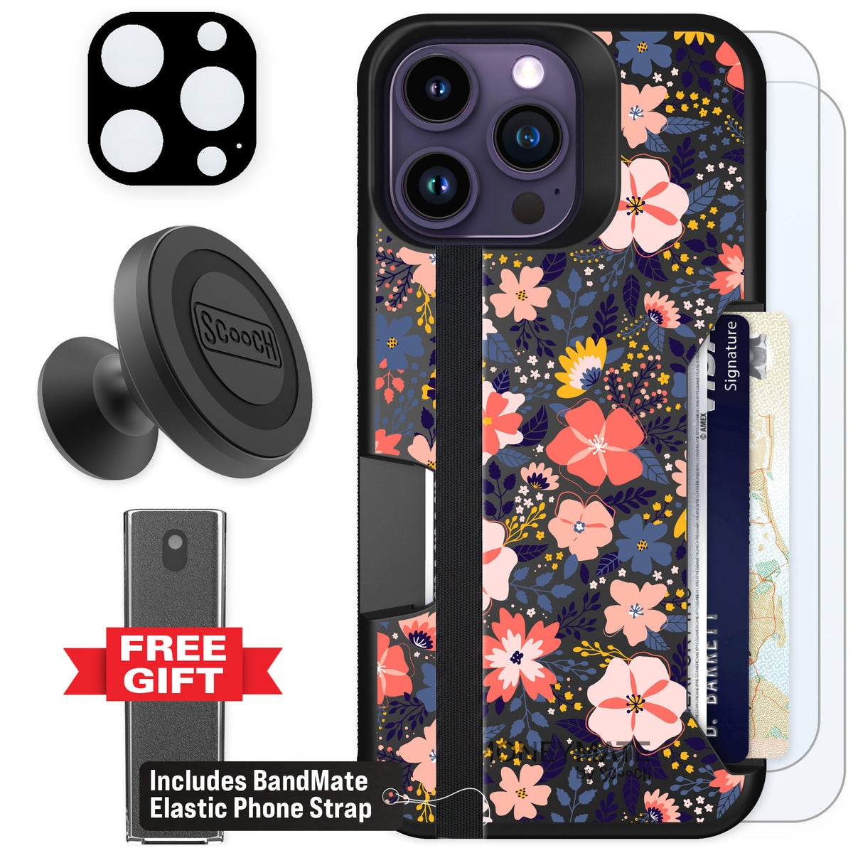 Scooch Moneymate Wildflowers for iPhone 14 Pro Max — Defender Bundle